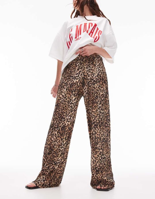 Topshop leopardmönstrad plisserad byxa - Image 4
