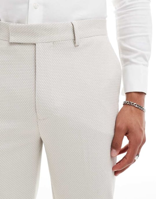 ASOS DESIGN slim passform kostymbyxor i ljusgrå fågelöga textur - Image 3
