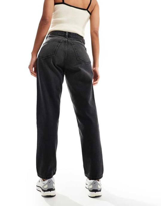 Monki Taiki hög midja ballongben jeans i tvättad svart - Image 3