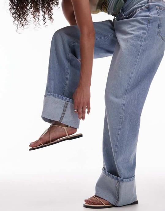 Topshop hög midja uppvikt jeans i vintage blekt - Image 1