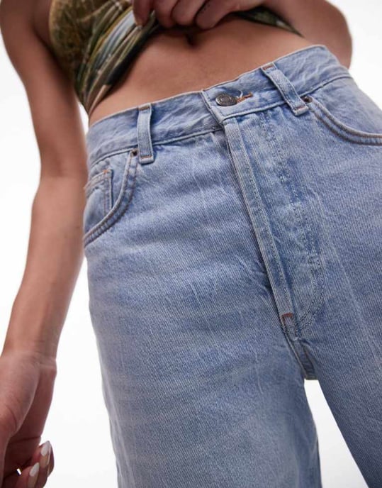 Topshop hög midja uppvikt jeans i vintage blekt - Image 3