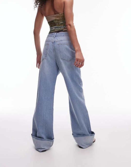 Topshop hög midja uppvikt jeans i vintage blekt - Image 4