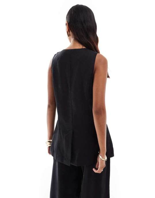 ASOS DESIGN långlinjig västset i tvättad svart - Image 2