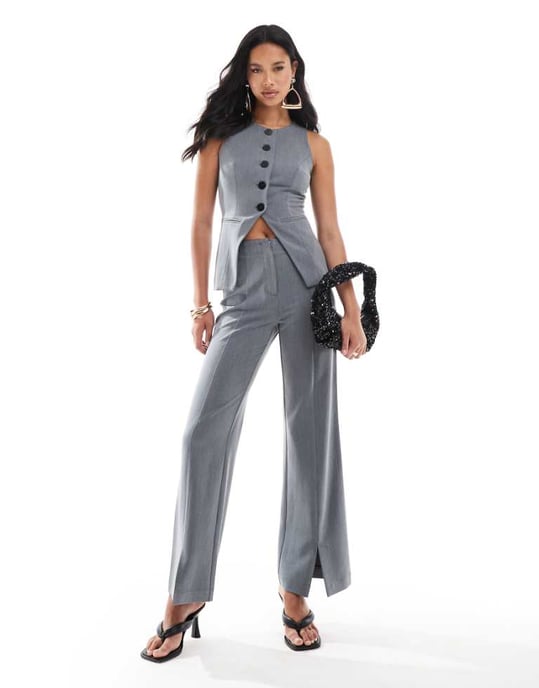 Kaiia exclusive flared trouser co-ord in charcoal - Image 1