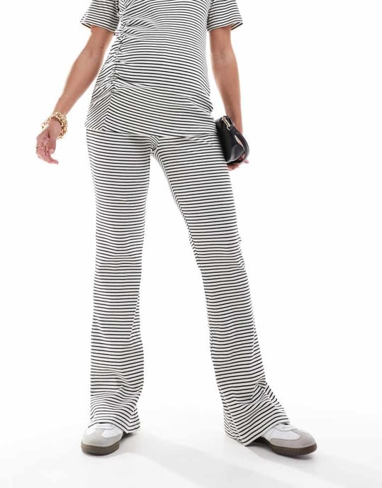 Mamalicious maternity ribbed over the bump flared trouser co-ord in stripe - Image 2