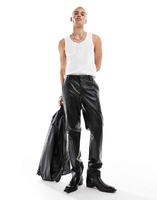 Twisted Tailor fusk läder slim fit kostymbyxor i svart co-ord - Image 2