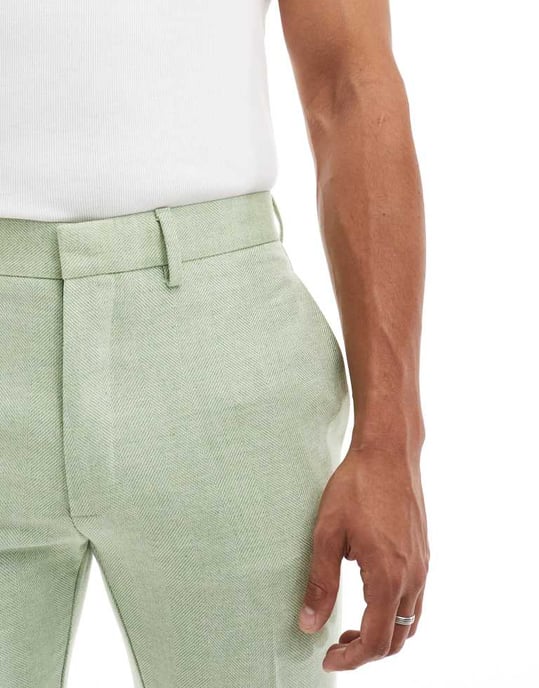 ASOS DESIGN smart flare ullmixbyxor i salviagrön herringbone - Image 3
