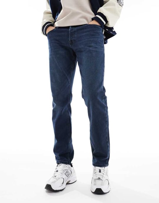 Jack & Jones Mike tapered jeans i mörkblå tvätt - Image 2