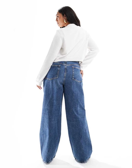 ASOS DESIGN Curve wide leg dad jeans in dark mid blue - Image 2