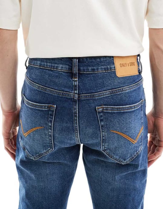 ONLY & SONS Rep slim tapered fit jeans i medelblå tvätt - Image 4