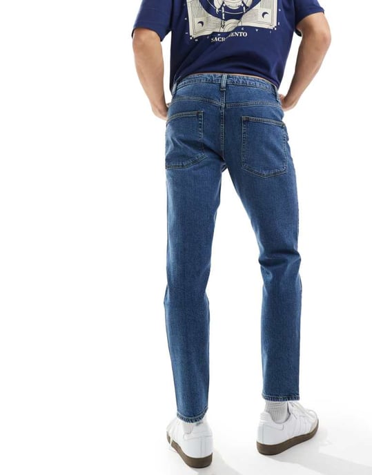 ASOS DESIGN stretch tapered jeans i mörk tvätt blå - Image 2