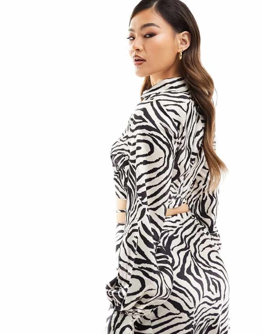 In The Style exklusiv satin knytmidja skjorta set i zebra - Image 4