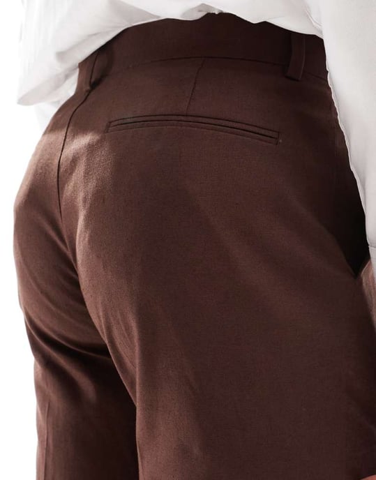ASOS DESIGN super skinny med linne kostymbyxor i brunt - Image 4