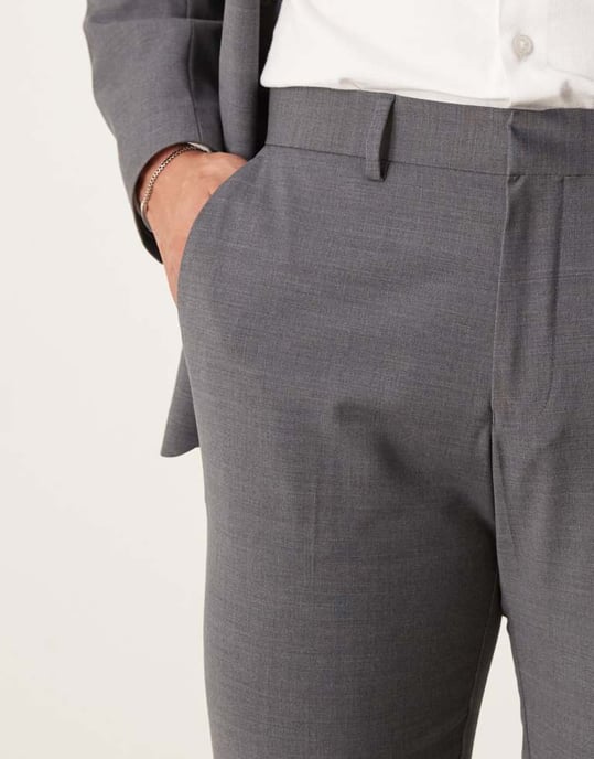 ASOS DESIGN tvättbara smala kostymbyxor i lätt worstedull i kolgrått - Image 4