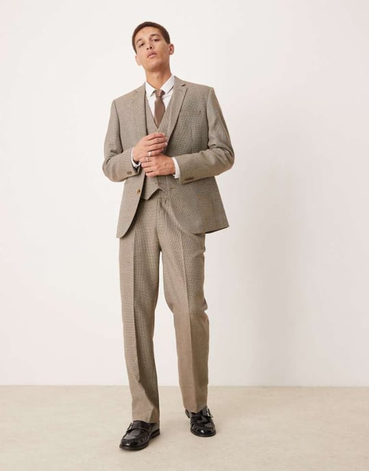 ASOS DESIGN raka kostymbyxor i brun korgväv - Image 1