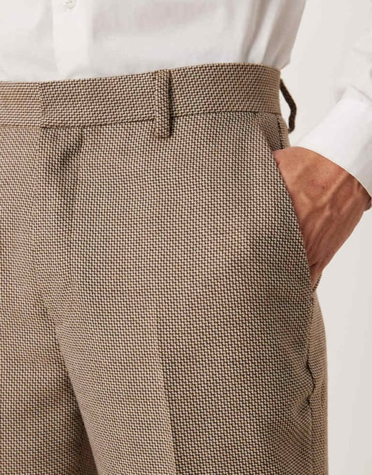 ASOS DESIGN raka kostymbyxor i brun korgväv - Image 2