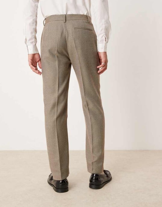 ASOS DESIGN raka kostymbyxor i brun korgväv - Image 3