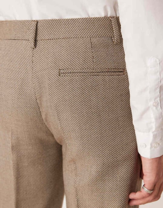 ASOS DESIGN raka kostymbyxor i brun korgväv - Image 4