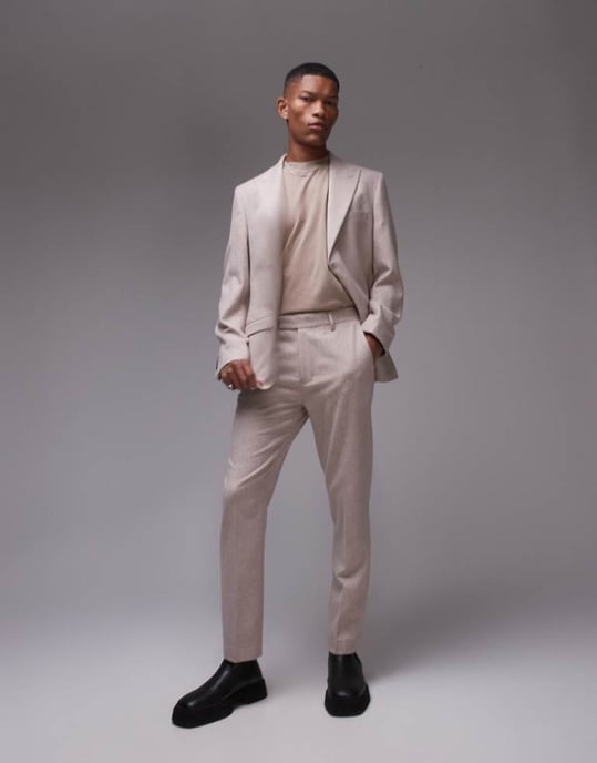Topman premium slim ullblandning kostymbyxor i sten - Image 1