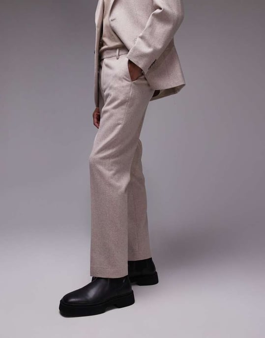 Topman premium slim ullblandning kostymbyxor i sten - Image 2