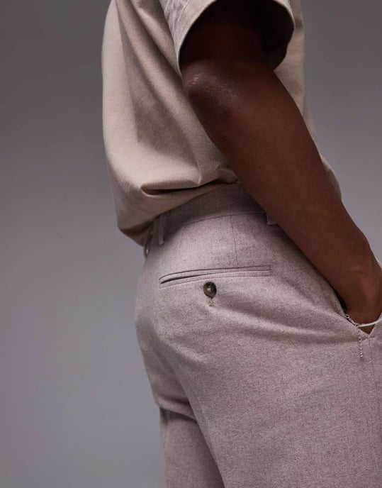 Topman premium slim ullblandning kostymbyxor i sten - Image 3