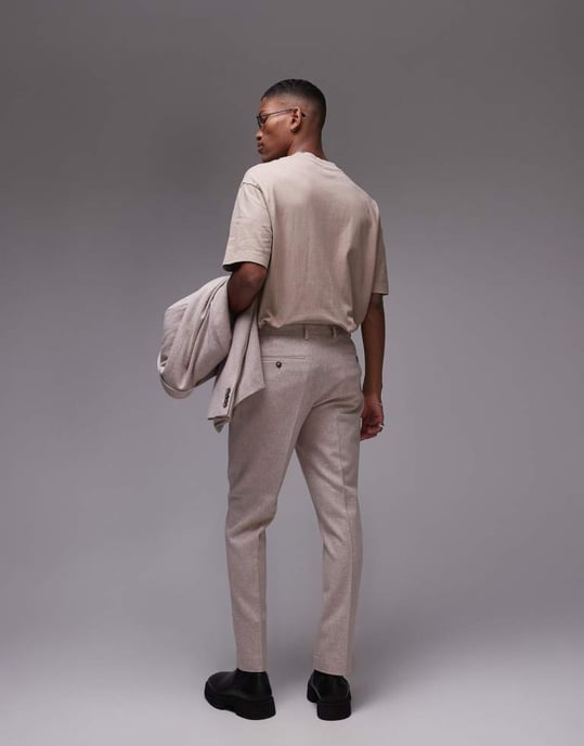 Topman premium slim ullblandning kostymbyxor i sten - Image 4