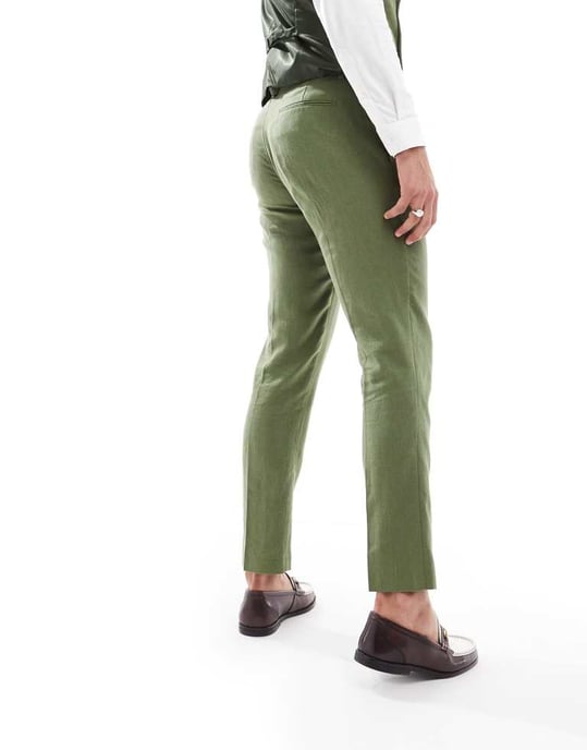 ASOS DESIGN slim passform kostymbyxor i mörkgrön fiskbensmönster - Image 2