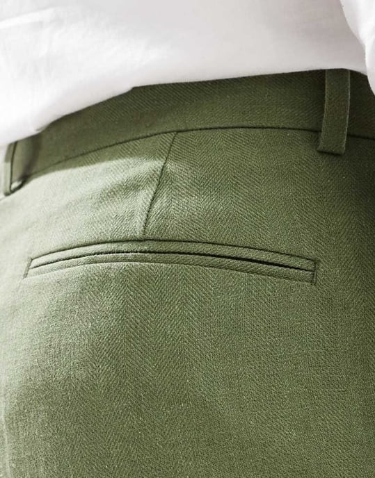 ASOS DESIGN slim passform kostymbyxor i mörkgrön fiskbensmönster - Image 4