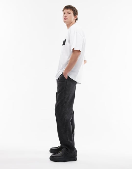 Topman premium avslappnad högmidjad rutig ullblandning kostymbyxa i kolgrå - Image 3