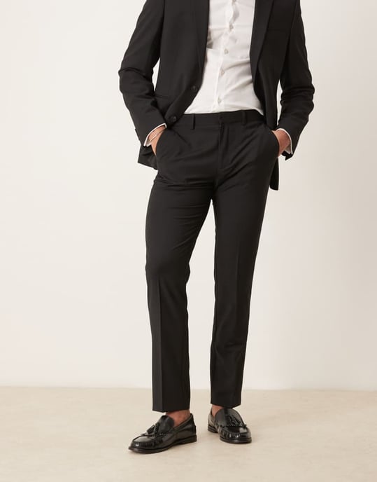 ASOS DESIGN tvättbara slim passform kostymbyxor i lätt kammade ull i svart - Image 2