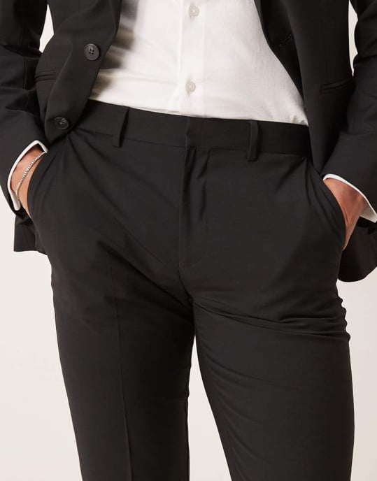 ASOS DESIGN tvättbara slim passform kostymbyxor i lätt kammade ull i svart - Image 3