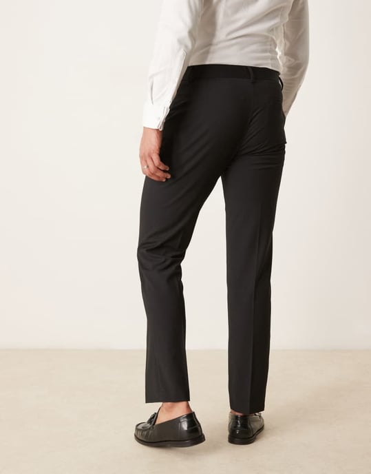 ASOS DESIGN tvättbara slim passform kostymbyxor i lätt kammade ull i svart - Image 4