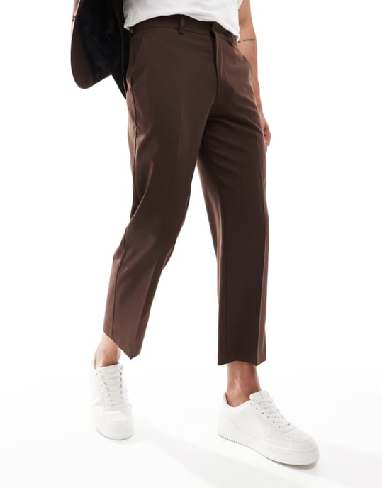 ASOS DESIGN raka kostymbyxor i brunt - Image 3