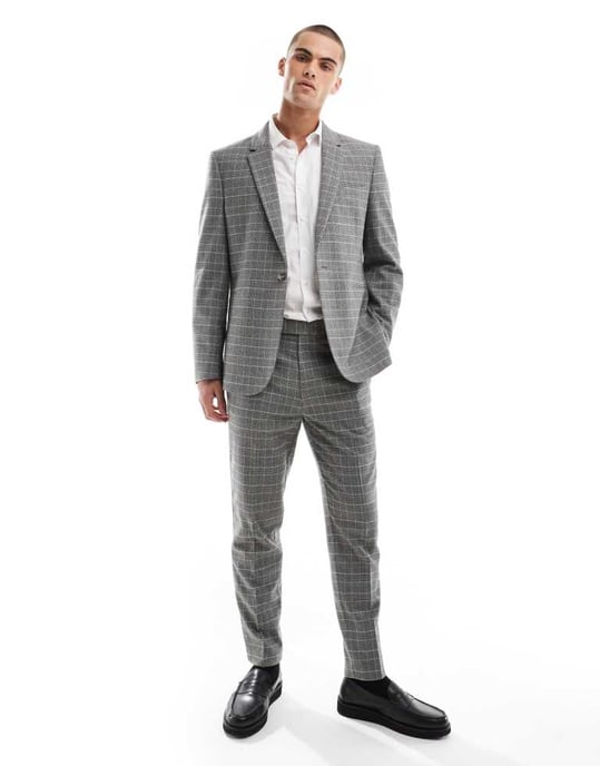 ASOS DESIGN slim kostymbyxor i borstad kolgrå rutigt - Image 2