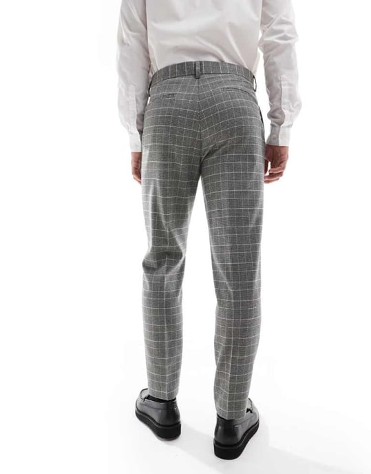 ASOS DESIGN slim kostymbyxor i borstad kolgrå rutigt - Image 3