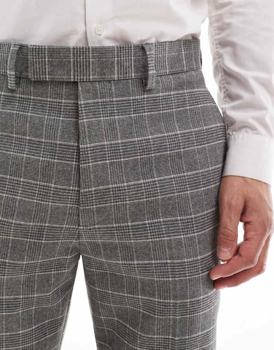 ASOS DESIGN slim kostymbyxor i borstad kolgrå rutigt - Image 4