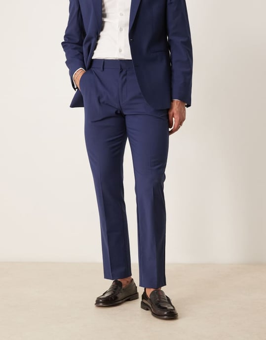 ASOS DESIGN tvättbara slim fit kostymbyxor i lätt ullblandning i blått - Image 2