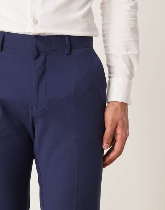 ASOS DESIGN tvättbara slim fit kostymbyxor i lätt ullblandning i blått - Image 3