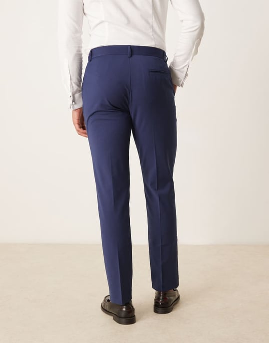 ASOS DESIGN tvättbara slim fit kostymbyxor i lätt ullblandning i blått - Image 4