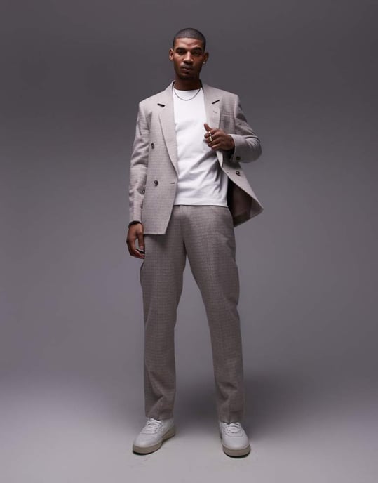 Topman raka passform texturerade kostymbyxor i sten - Image 1