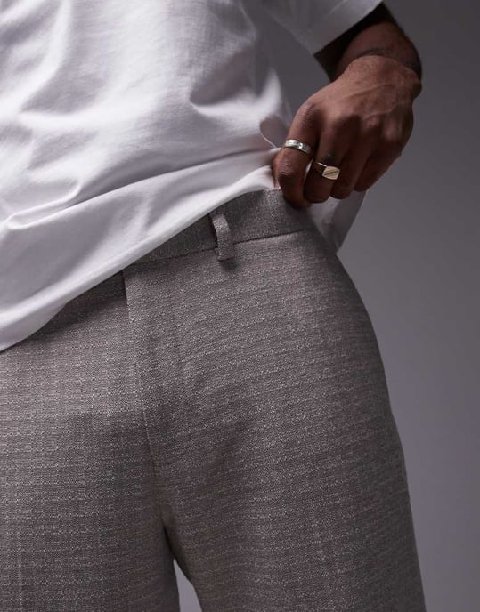 Topman raka passform texturerade kostymbyxor i sten - Image 3
