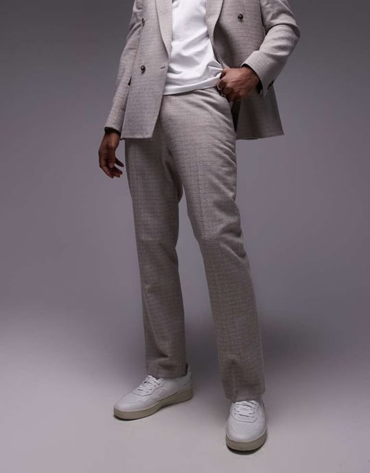 Topman raka passform texturerade kostymbyxor i sten - Image 4