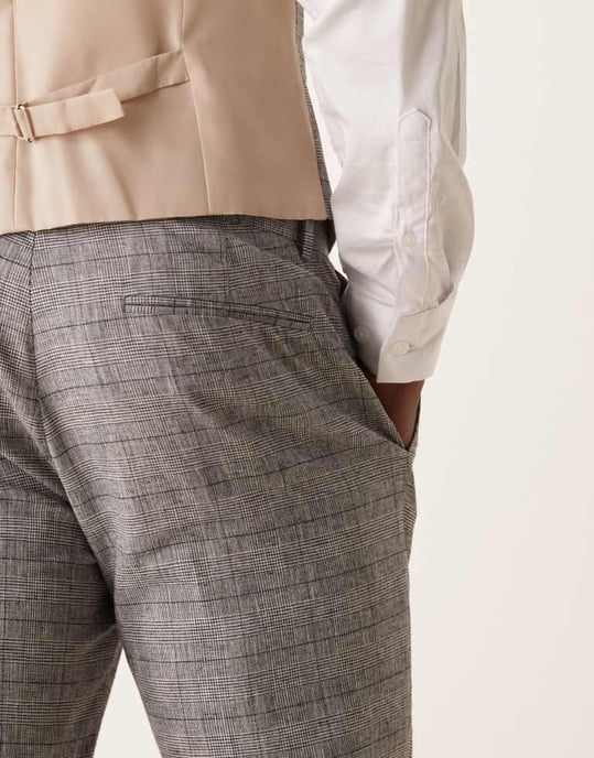 ASOS DESIGN skinny med linne kostymbyxor i grått prins av Wales-rutigt mönster - Image 3