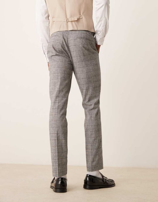 ASOS DESIGN skinny med linne kostymbyxor i grått prins av Wales-rutigt mönster - Image 4