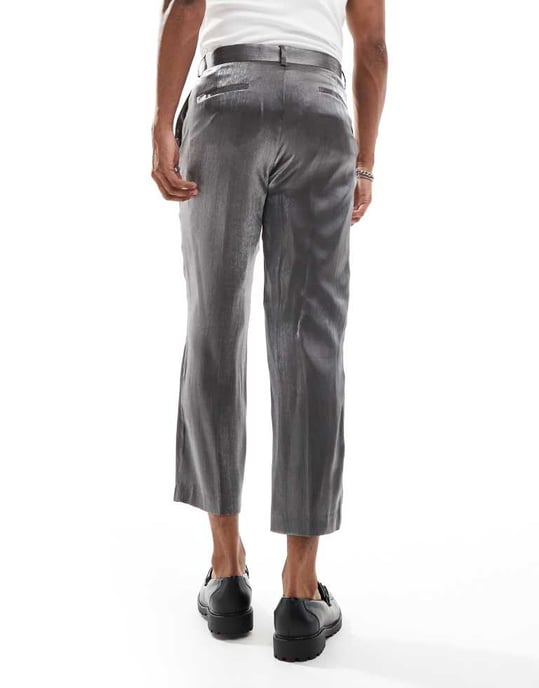ASOS DESIGN raka korta kostymbyxor i silvermetall - Image 4