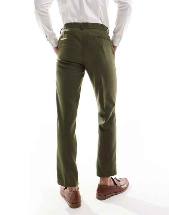 ASOS DESIGN slim fit ullblandning kostymbyxor i khaki twill - Image 2