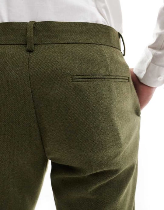 ASOS DESIGN slim fit ullblandning kostymbyxor i khaki twill - Image 3