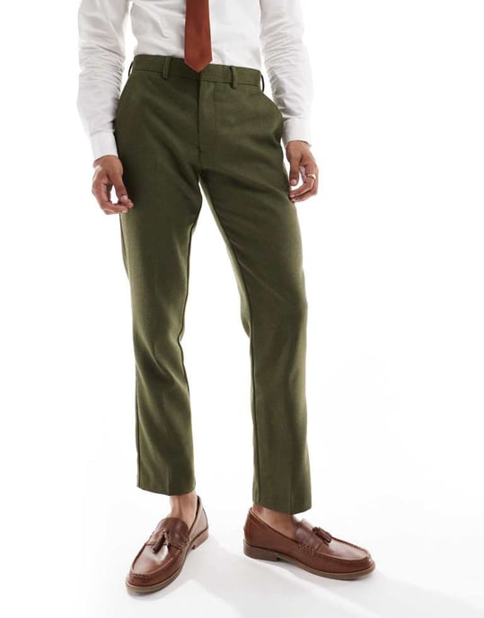 ASOS DESIGN slim fit ullblandning kostymbyxor i khaki twill - Image 4