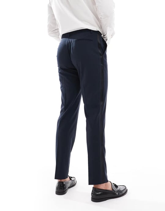 ASOS DESIGN slim fit tuxedobyxor i mörk marinblå - Image 3