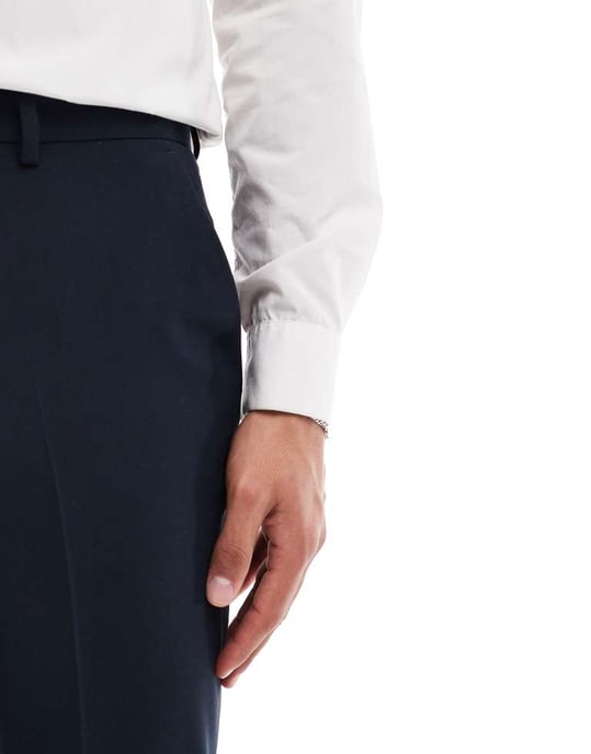 ASOS DESIGN slim fit tuxedobyxor i mörk marinblå - Image 4
